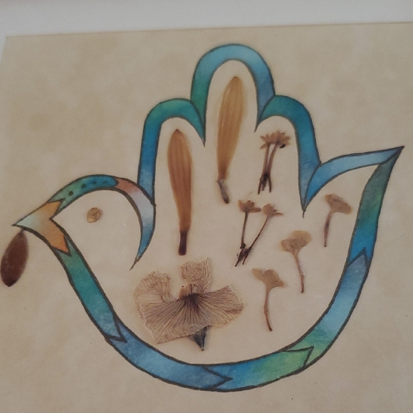 Vtg Hamsa Hand Painted Authentic Spring Flowers N Jerusalem Hills By Divora Blak - Picture 2 of 6